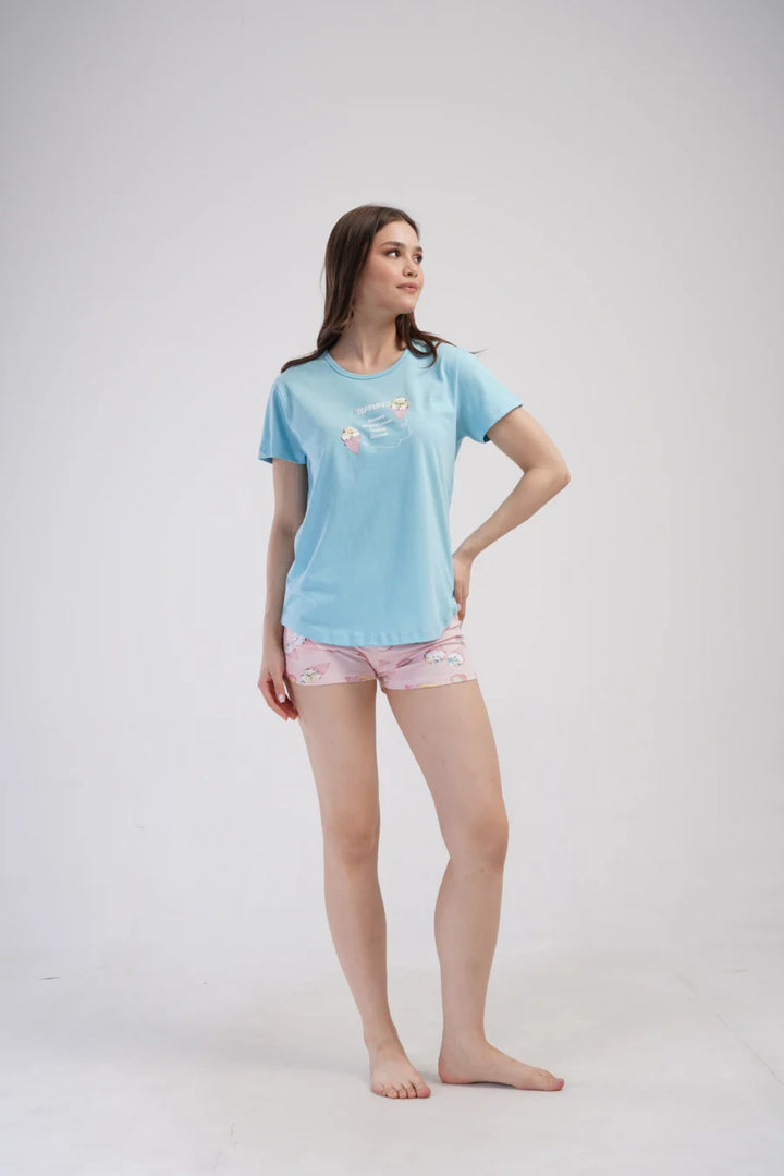 Piżama Damska Vienetta Icecream, Niebieski, S -XL