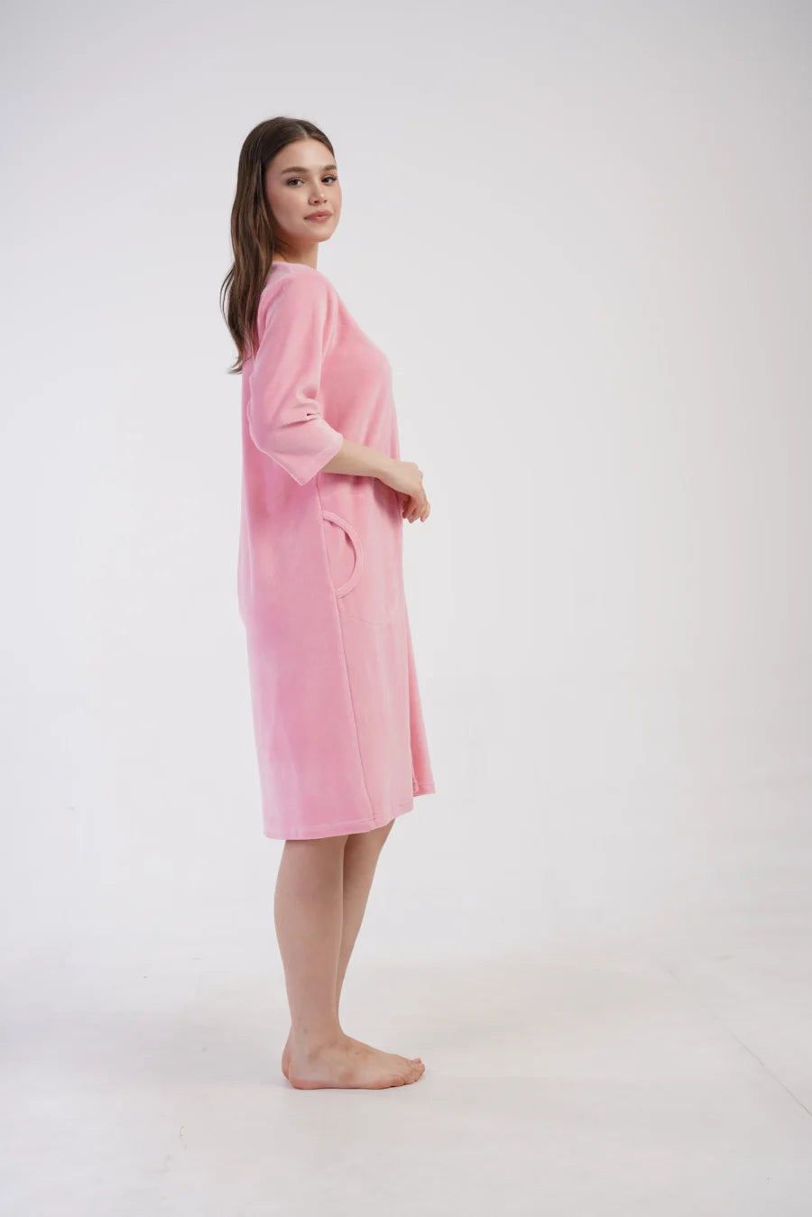 Szlafrok damski Welurowy Vienetta Velour Bloom, Różowy, r. M-XXL