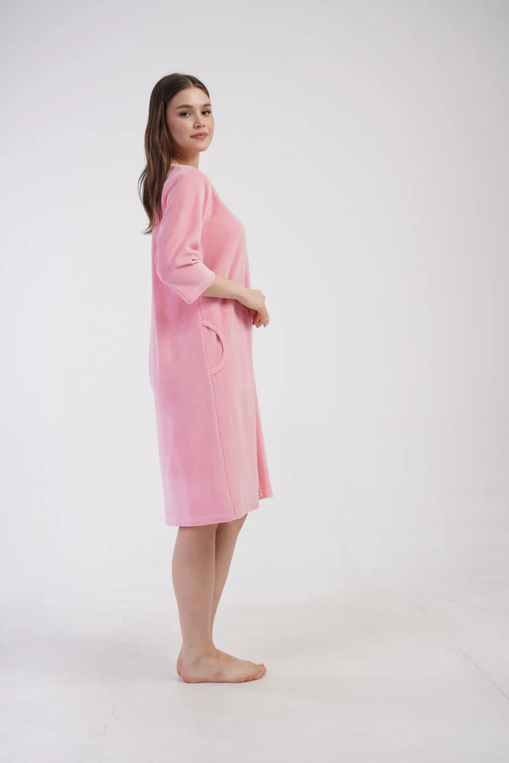 Szlafrok damski Welurowy Vienetta Velour Bloom, Różowy, r. M-XXL