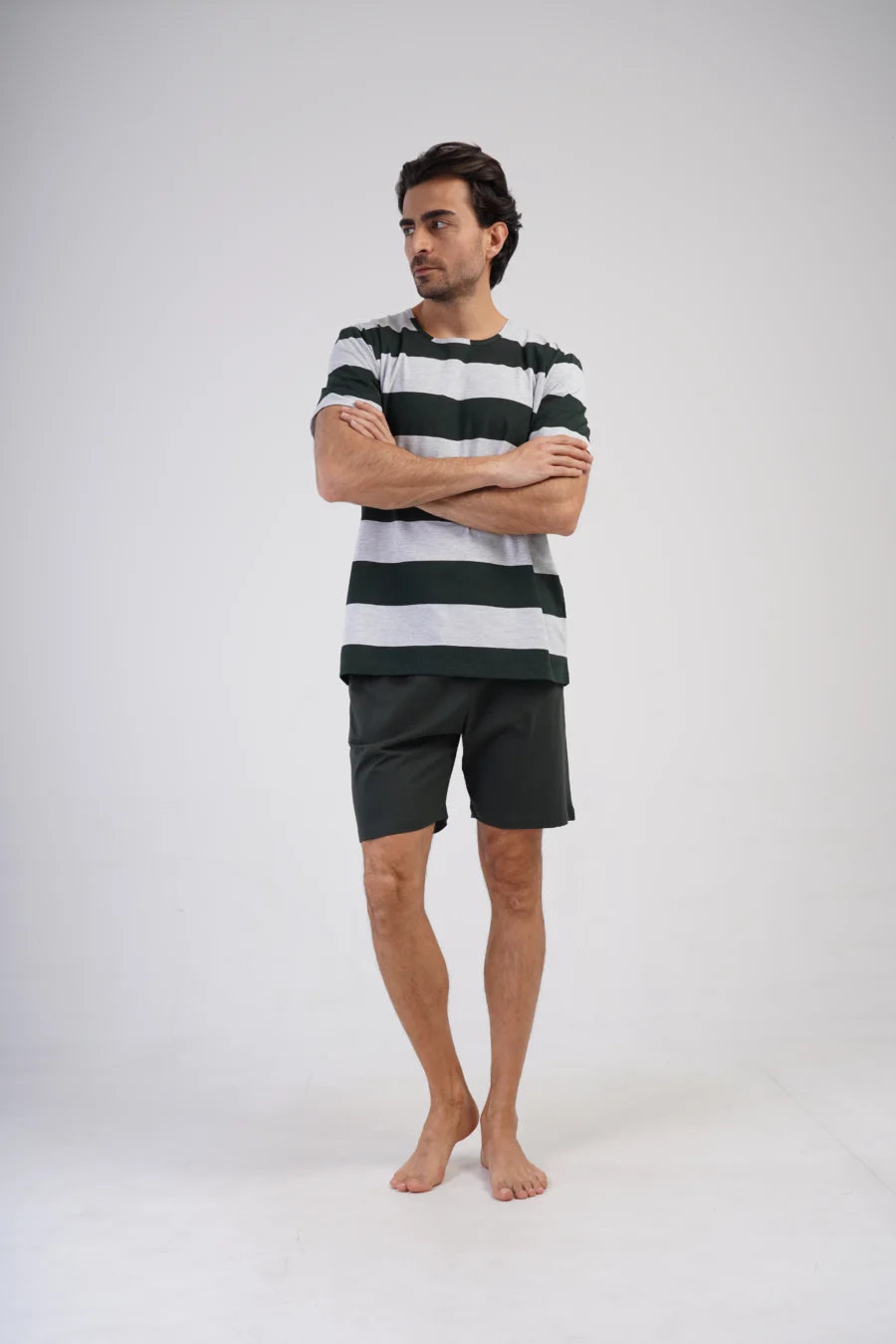 Piżama Męska Vienetta Cozy Stripes, Szary, r. 1XL-4XL