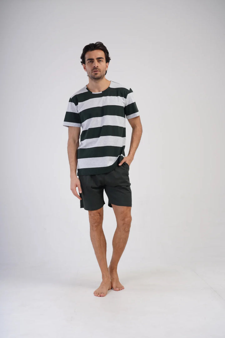 Piżama Męska Vienetta Cozy Stripes, Szary, r. 1XL-4XL