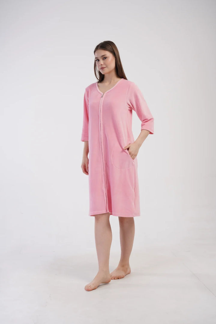 Szlafrok damski Welurowy Vienetta Velour Bloom, Różowy, r. M-XXL