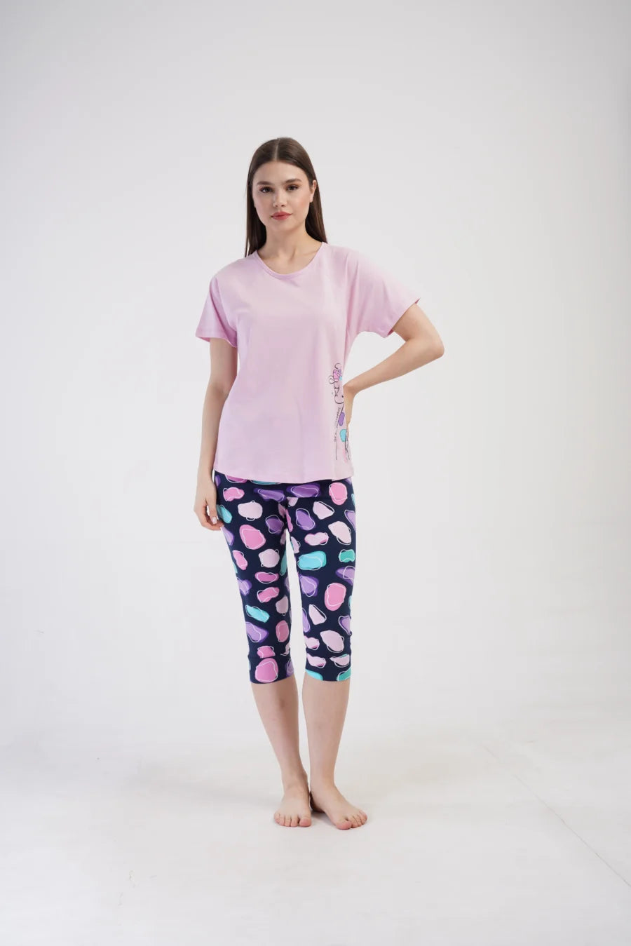 Piżama Damska Vienetta Giraffe, Różowy, r. S-XL