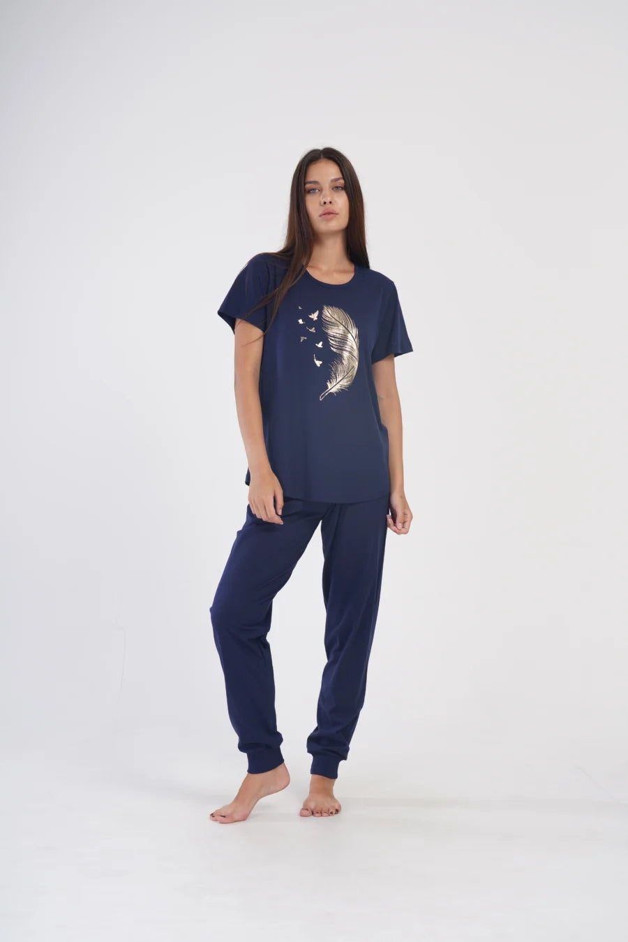 Piżama Damska Vienetta Feather, Granatowy, r. 1XL-4XL