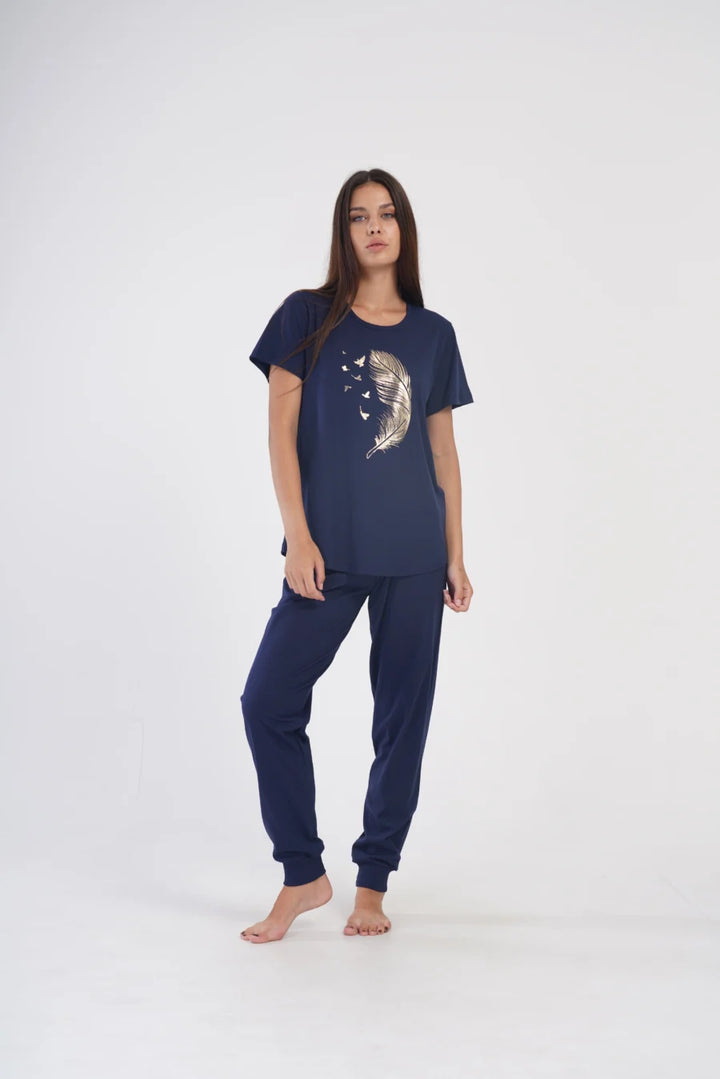 Piżama Damska Vienetta Feather, Granatowy, r. 1XL-4XL