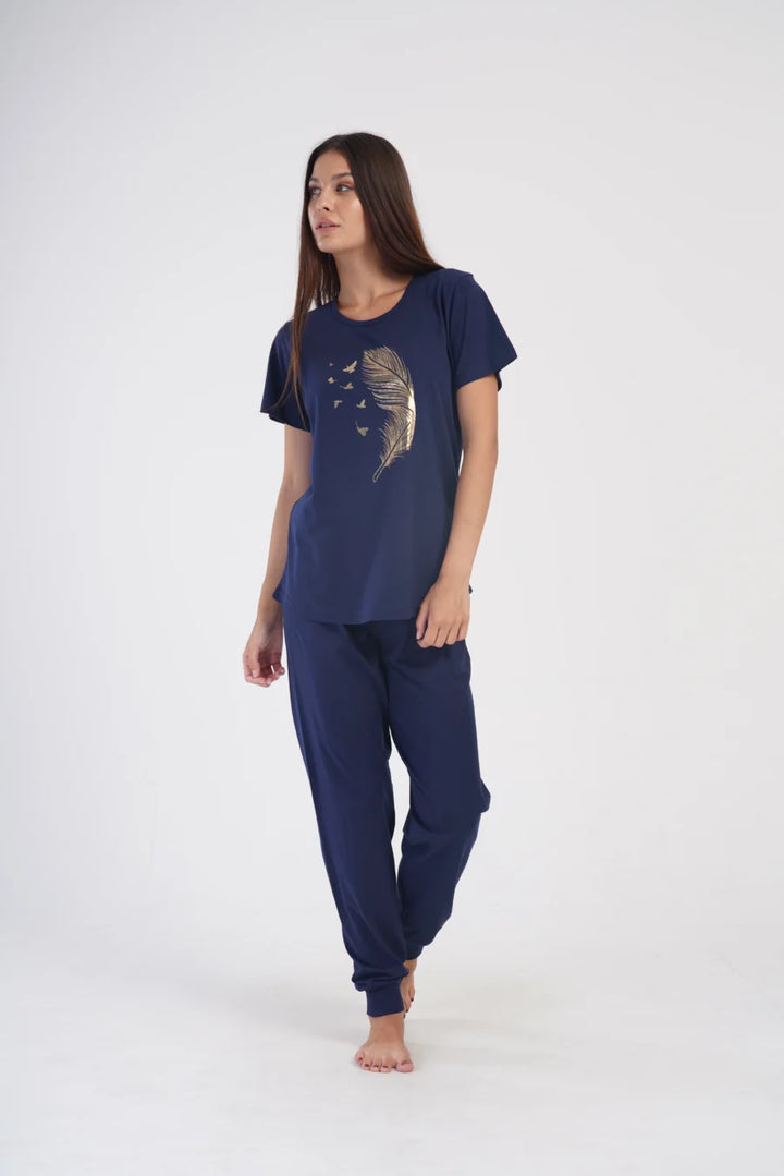 Piżama Damska Vienetta Feather, Granatowy, r. 1XL-4XL