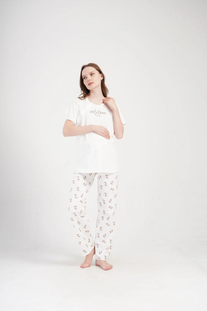 Piżama Damska do karmienia Vienetta Welcome, Biały, r. S-XL