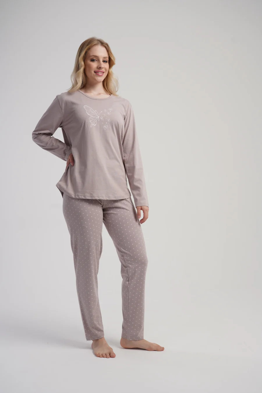 Piżama Damska Vienetta Butterfly Comfort, Beżowy, r. 1XL-4XL