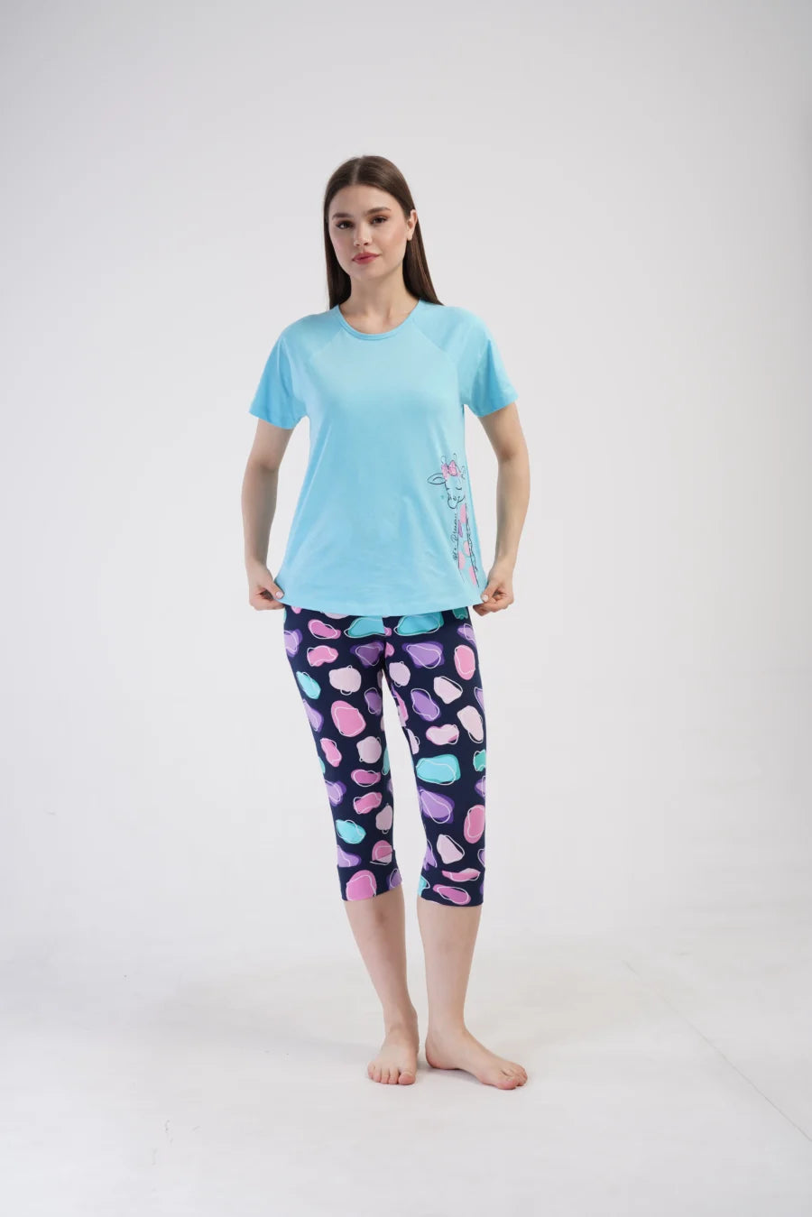 Piżama Damska Vienetta Giraffe, Niebieski, r. S-XL