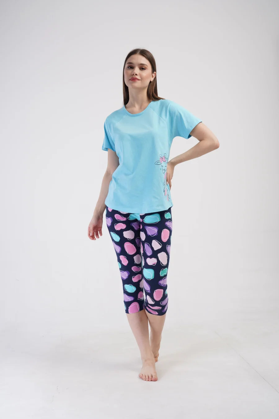 Piżama Damska Vienetta Giraffe, Niebieski, r. S-XL