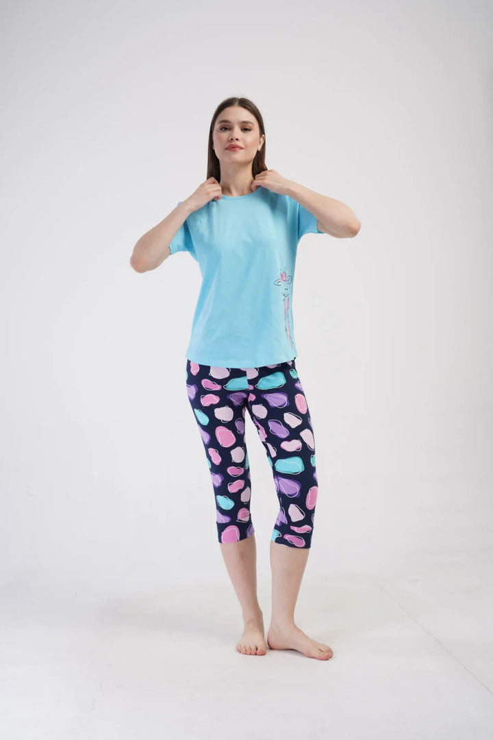 Piżama Damska Vienetta Giraffe, Niebieski, r. S-XL