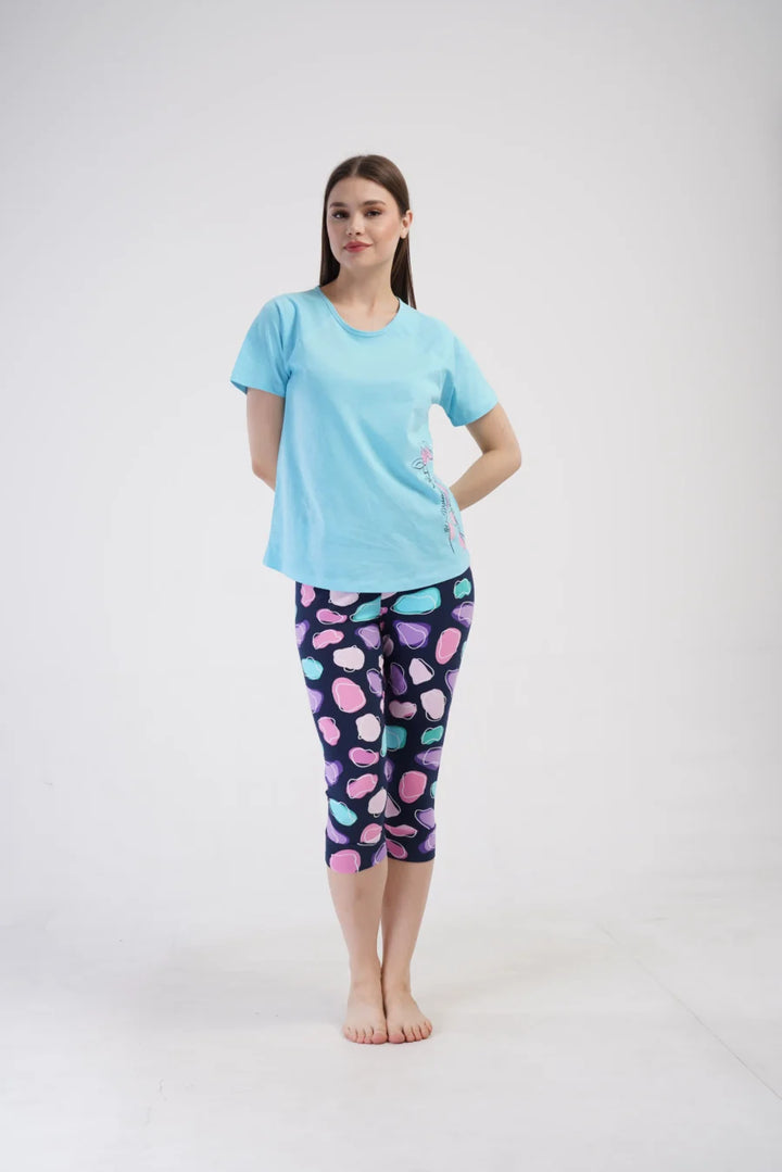 Piżama Damska Vienetta Giraffe, Niebieski, r. S-XL