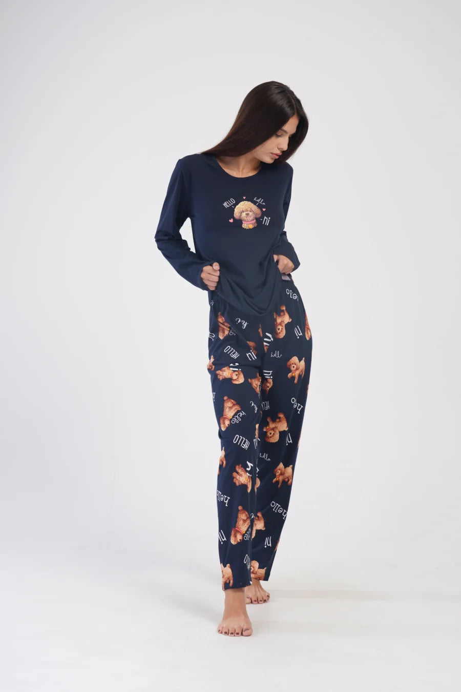 Piżama Damska Vienetta Hi Doggy, Granatowy, r. 1XL-4XL