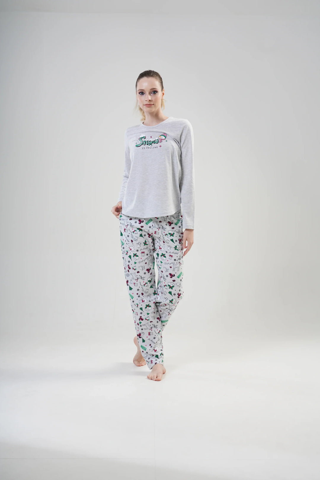 Piżama Damska Vienetta Snow is Falling, Szary, r. S-XL