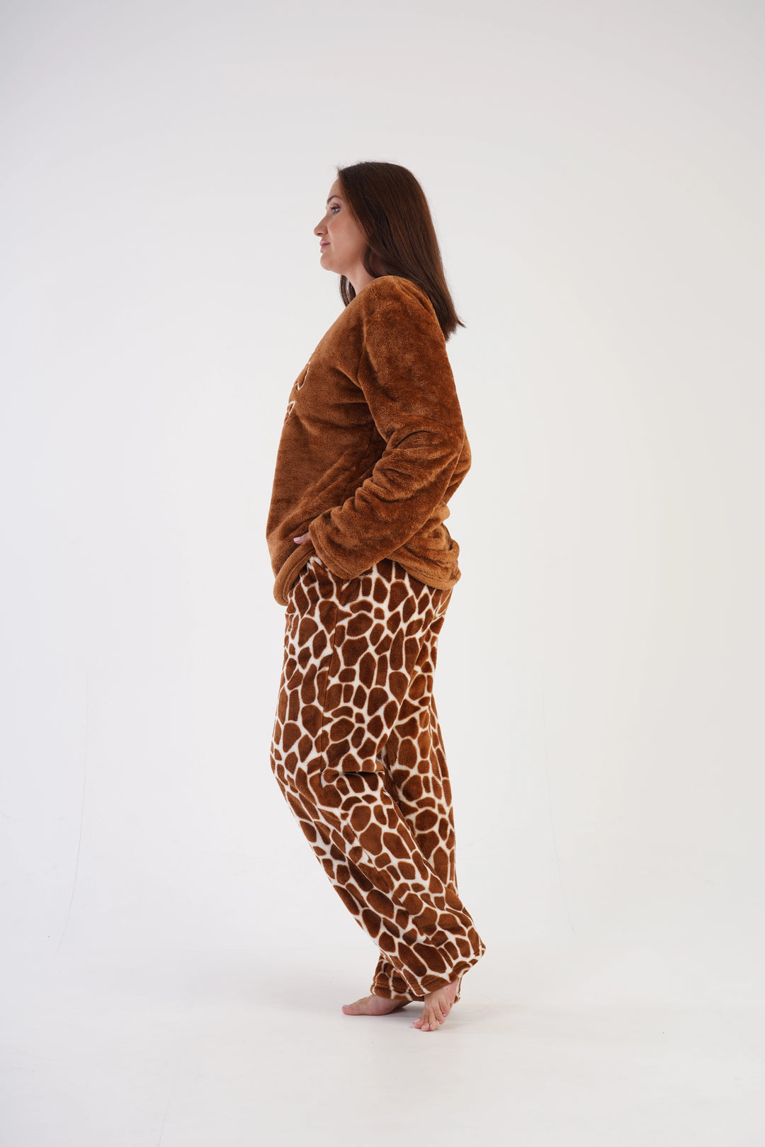 Piżama Damska Softowa Vienetta Classic Girafe Plus Size, brązowa, r. 1XL-4XL