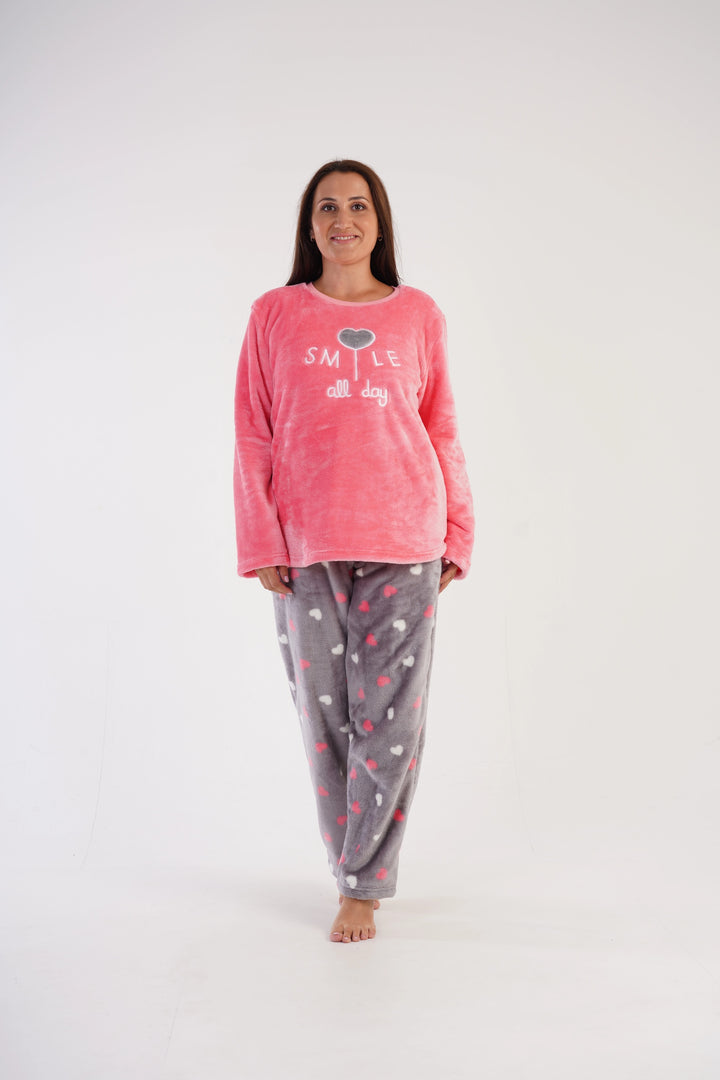 Piżama Damska Softowa Vienetta Plushy Pinki, różowo-szara, r. 1XL-4XL