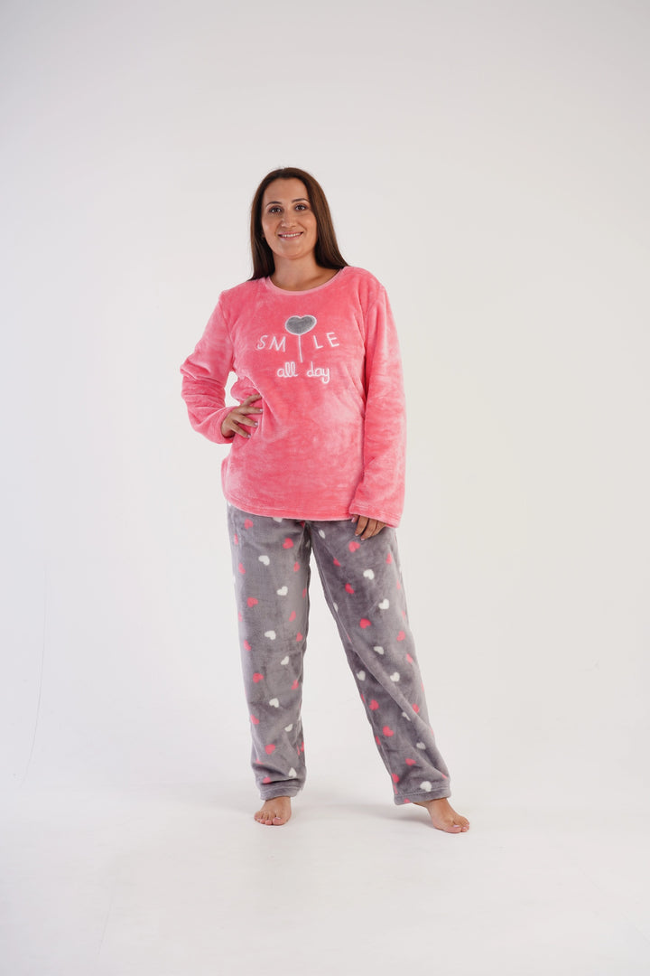 Piżama Damska Softowa Vienetta Plushy Pinki, różowo-szara, r. 1XL-4XL