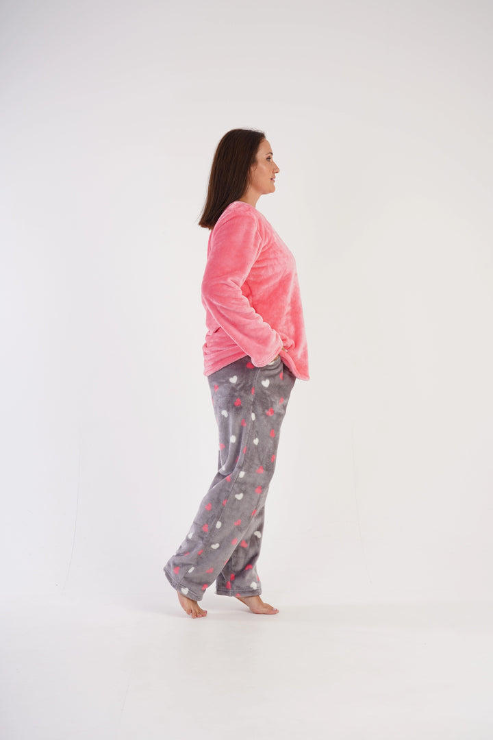 Piżama Damska Softowa Vienetta Plushy Pinki, różowo-szara, r. 1XL-4XL