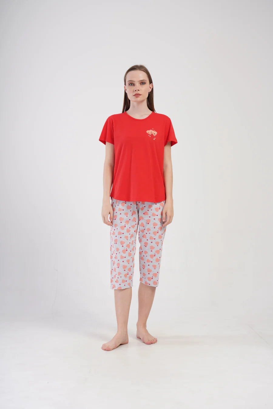 Piżama Damska Vienetta Lovely hearts, Czerwony, r. M-XXL