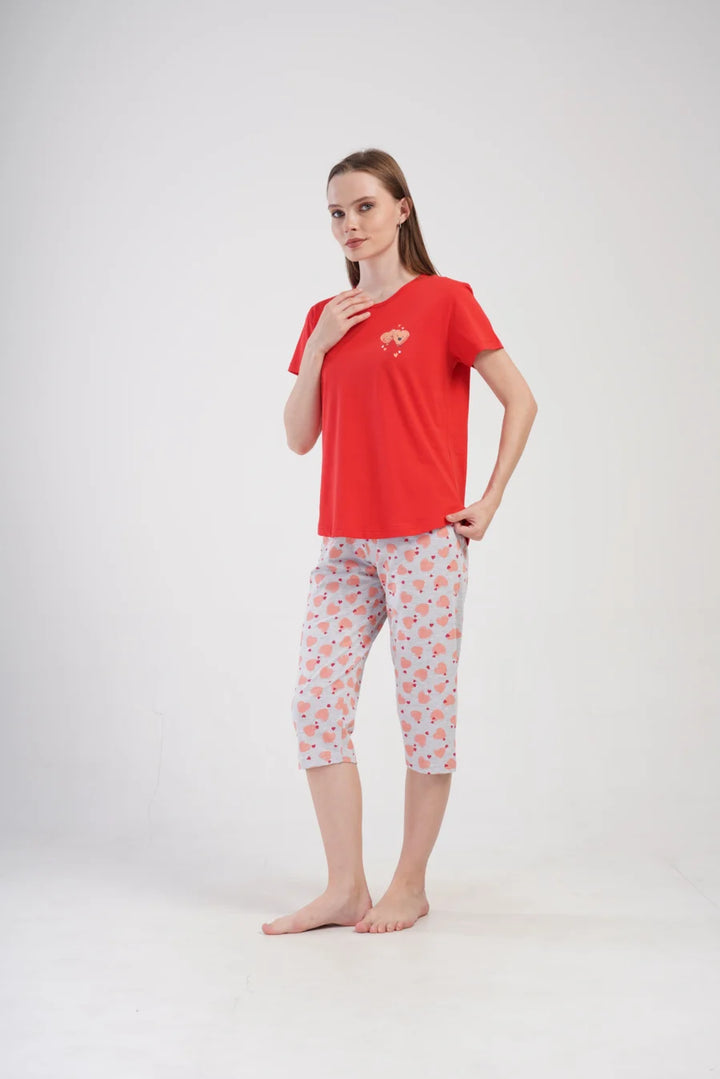 Piżama Damska Vienetta Lovely hearts, Czerwony, r. M-XXL