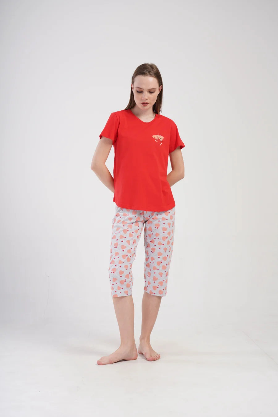 Piżama Damska Vienetta Lovely hearts, Czerwony, r. M-XXL