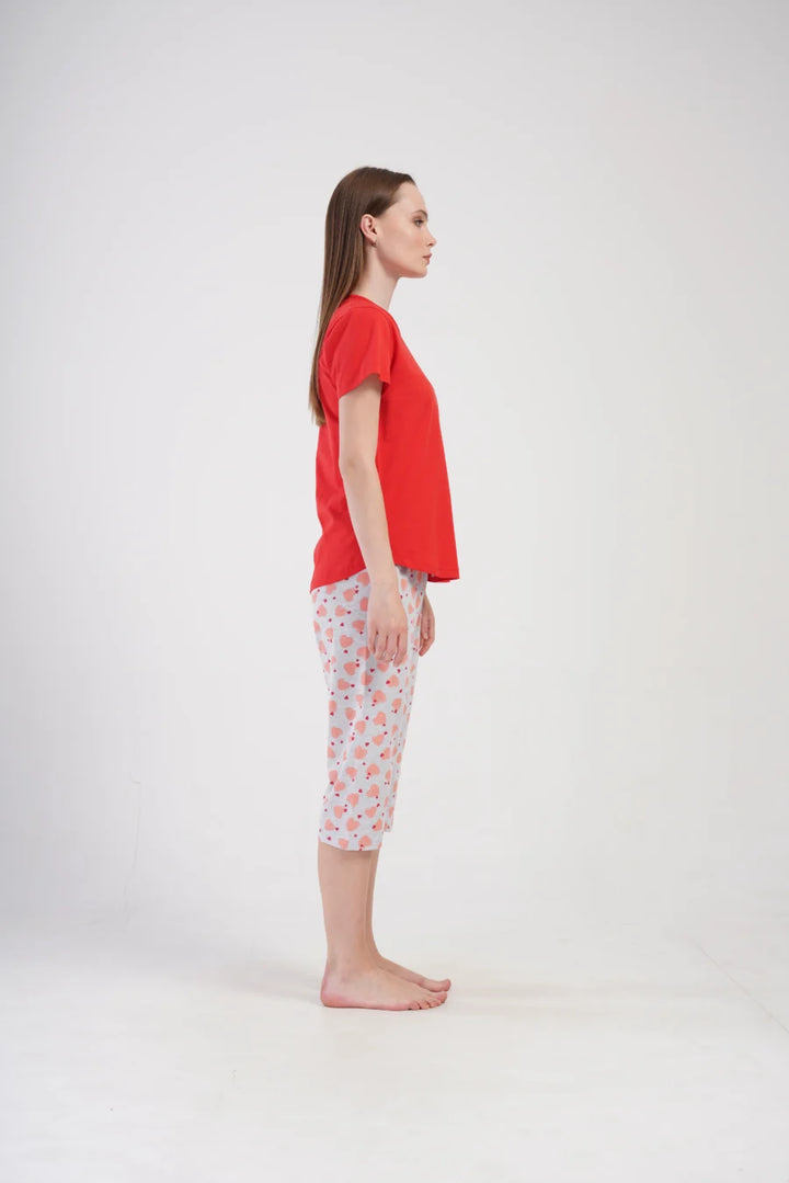 Piżama Damska Vienetta Lovely hearts, Czerwony, r. M-XXL