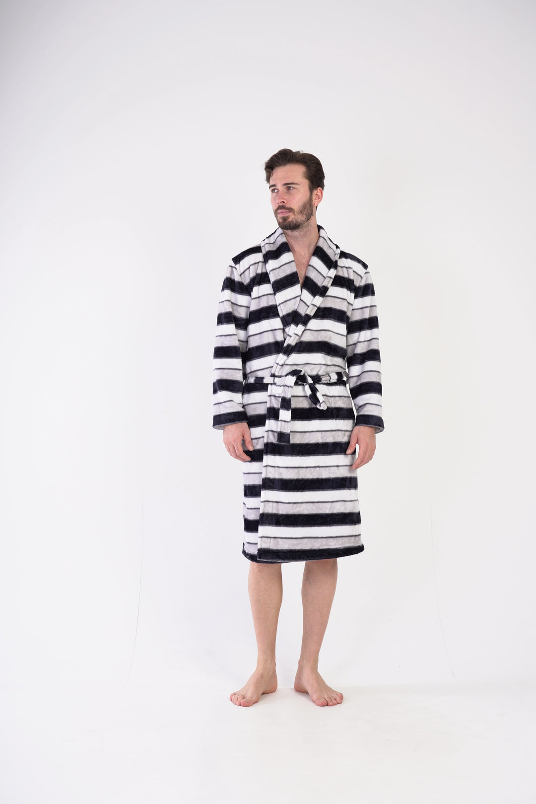 Szlafrok męski softowy Vienetta Comfy Cove, szaro-czarny, r. M-XXL