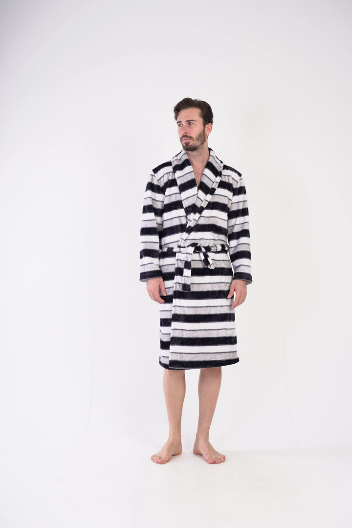 Szlafrok męski softowy Vienetta Comfy Cove, szaro-czarny, r. M-XXL