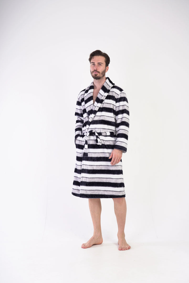 Szlafrok męski softowy Vienetta Comfy Cove, szaro-czarny, r. M-XXL