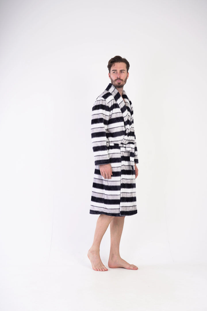 Szlafrok męski softowy Vienetta Comfy Cove, szaro-czarny, r. M-XXL