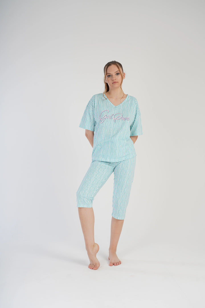 Piżama Damska Vienetta Soft Night Delight, biało-zielona, r. S-XL