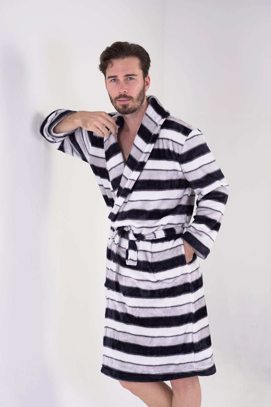 Szlafrok męski softowy Vienetta Comfy Cove, szaro-czarny, r. M-XXL