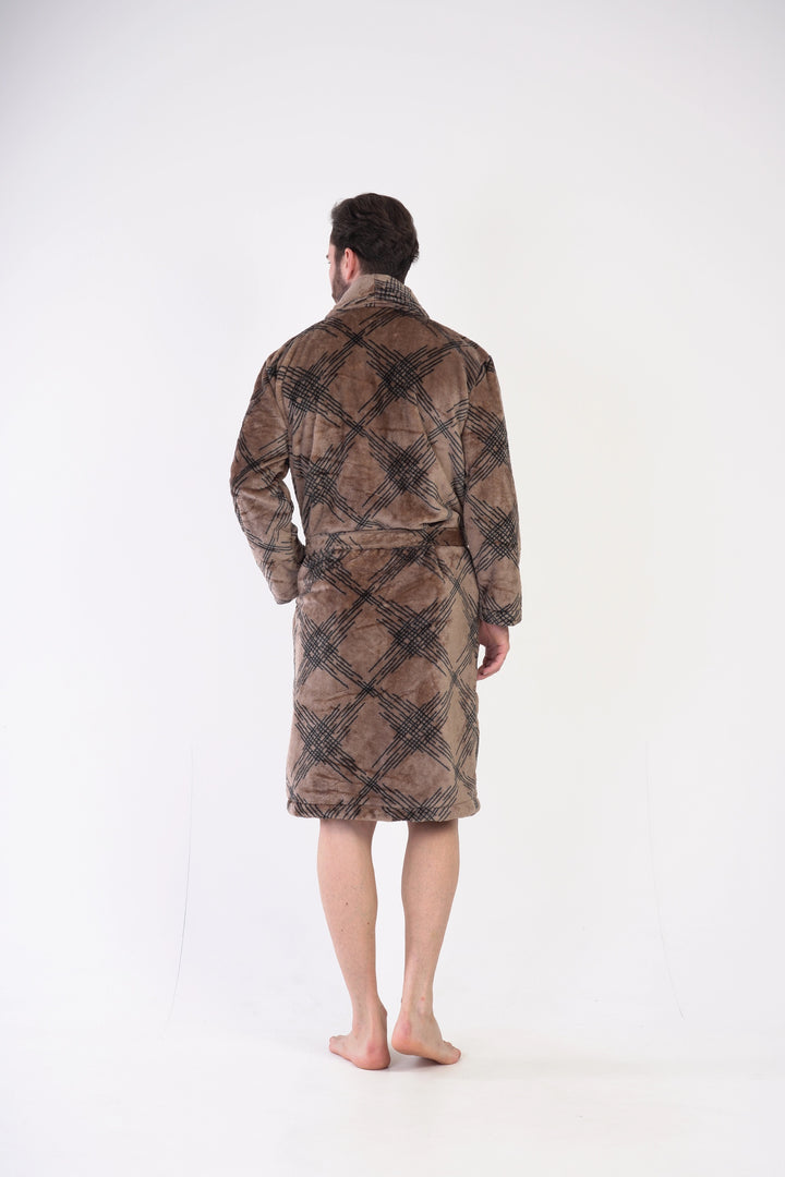 Szlafrok męski softowy Vienetta Tartan Treats Brown, brązowy, r. M-XXL