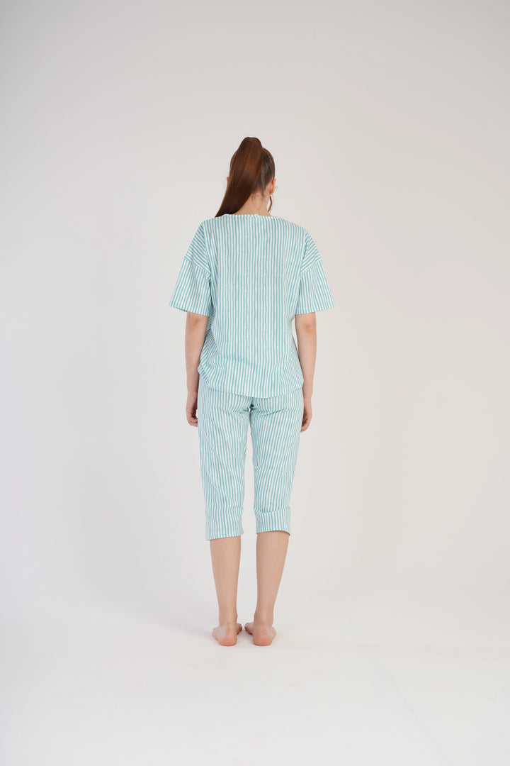 Piżama Damska Vienetta Soft Night Delight, biało-zielona, r. S-XL