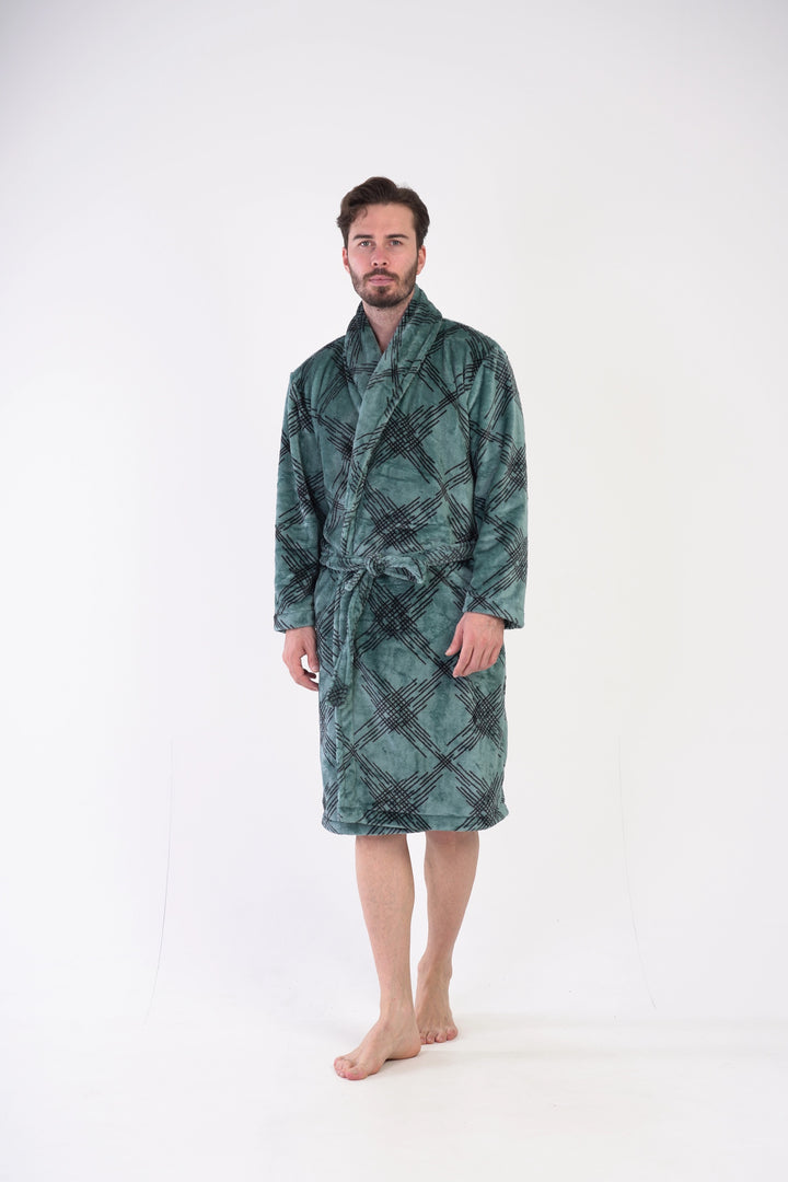 Szlafrok męski softowy Vienetta Tartan Treats Pine, zielony, r. M-XXL