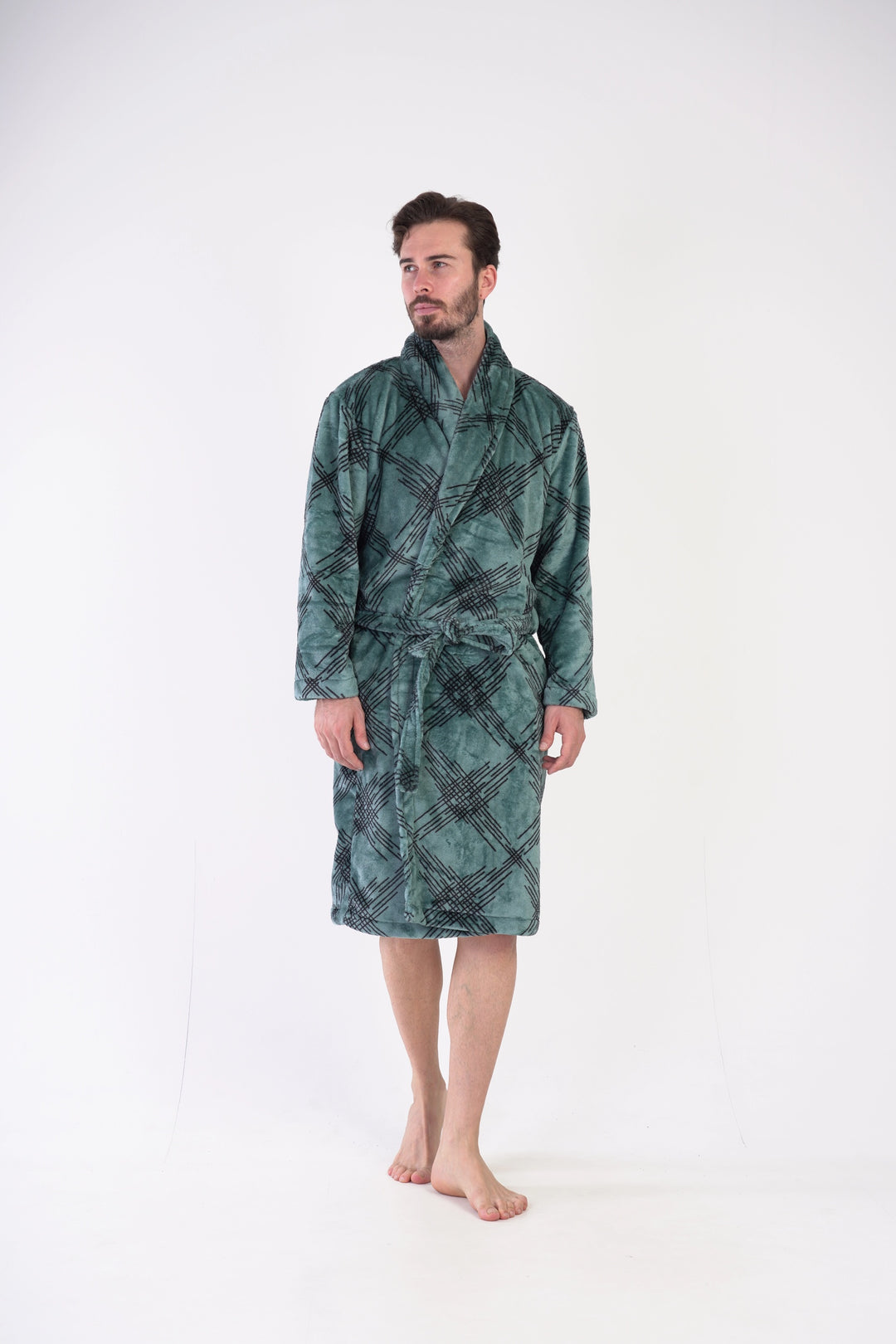 Szlafrok męski softowy Vienetta Tartan Treats Pine, zielony, r. M-XXL