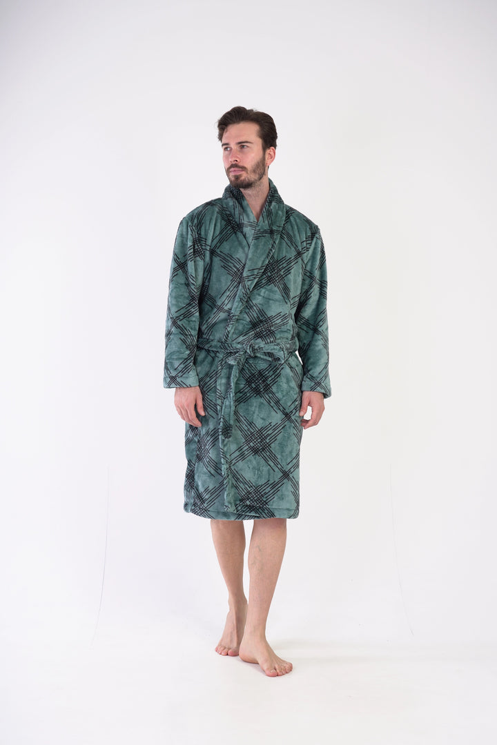 Szlafrok męski softowy Vienetta Tartan Treats Pine, zielony, r. M-XXL