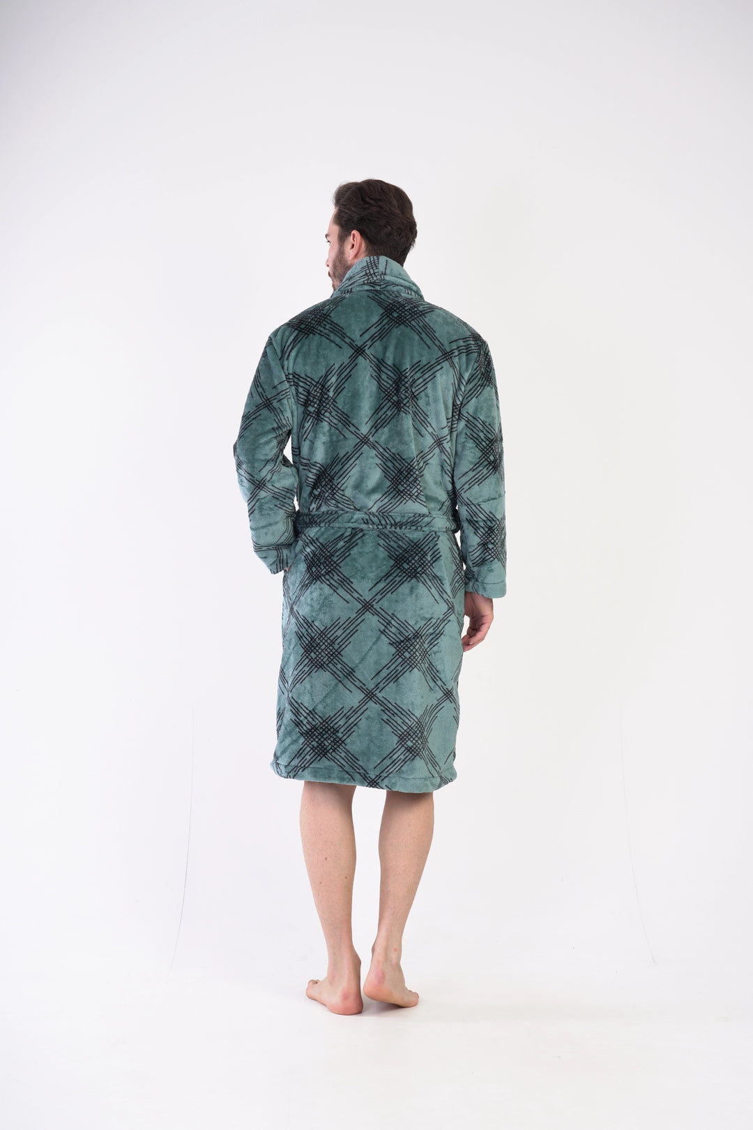 Szlafrok męski softowy Vienetta Tartan Treats Pine, zielony, r. M-XXL