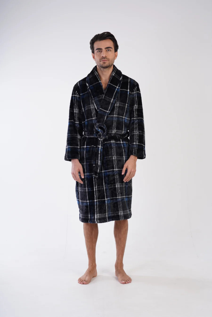 Szlafrok męski softowy Vienetta Cozy Stripes, Granatowy, r. M-XXL