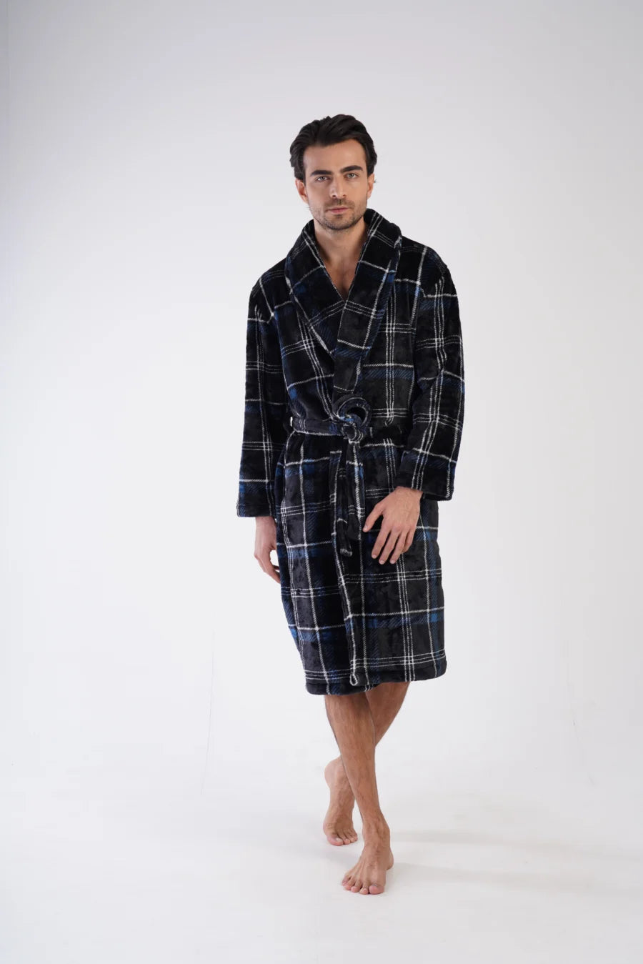 Szlafrok męski softowy Vienetta Cozy Stripes, Granatowy, r. M-XXL