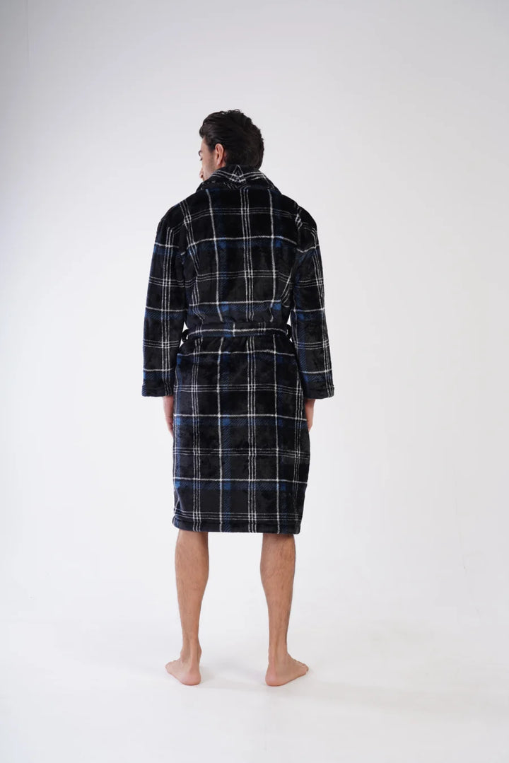 Szlafrok męski softowy Vienetta Cozy Stripes, Granatowy, r. M-XXL