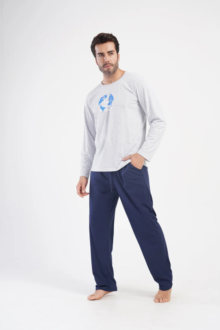 Piżama Męska Vienetta The World is Yours, Szary, r. M-XXL