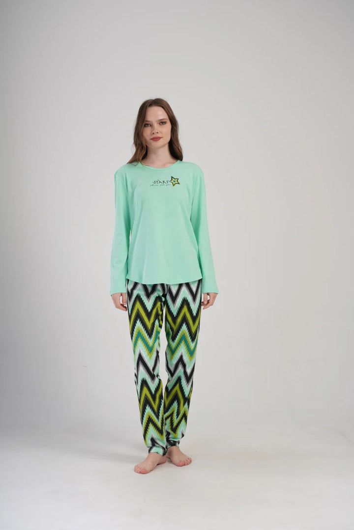 Piżama Damska Vienetta Star Geometry, Zielony, r. S-XL