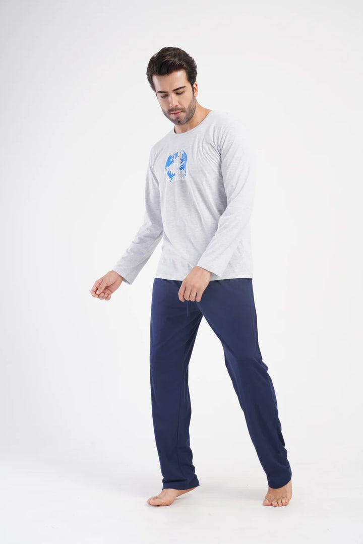 Piżama Męska Vienetta The World is Yours, Szary, r. M-XXL