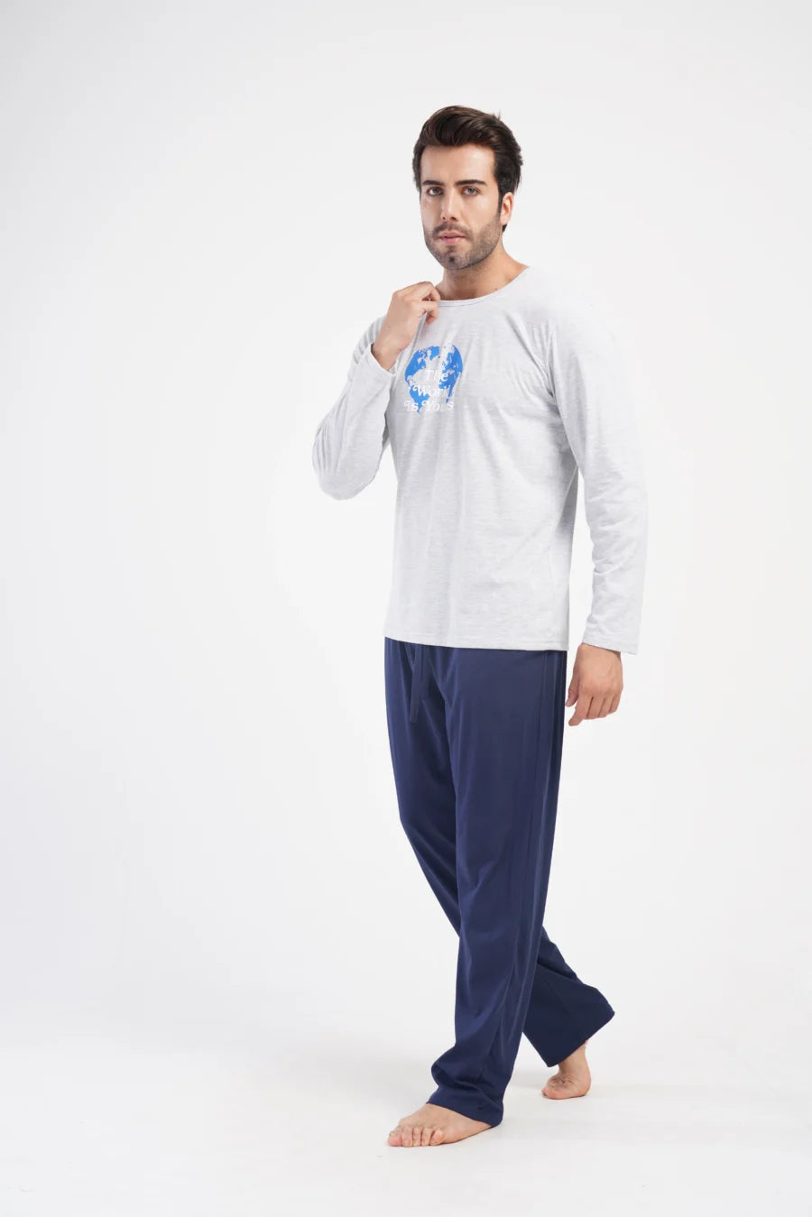 Piżama Męska Vienetta The World is Yours, Szary, r. M-XXL