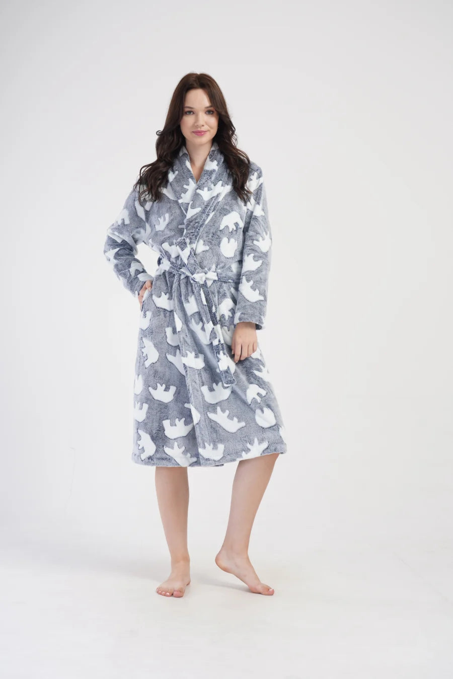 Szlafrok damski Vienetta Teddy, Szary, r. S - XL