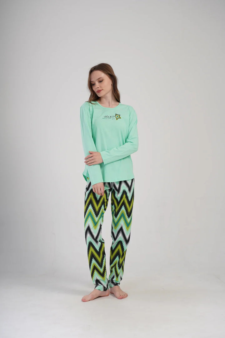 Piżama Damska Vienetta Star Geometry, Zielony, r. S-XL