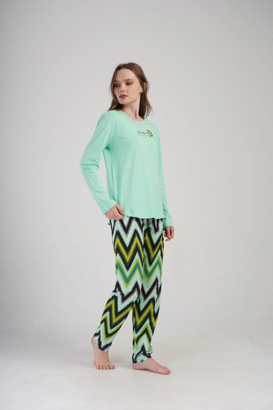 Piżama Damska Vienetta Star Geometry, Zielony, r. S-XL