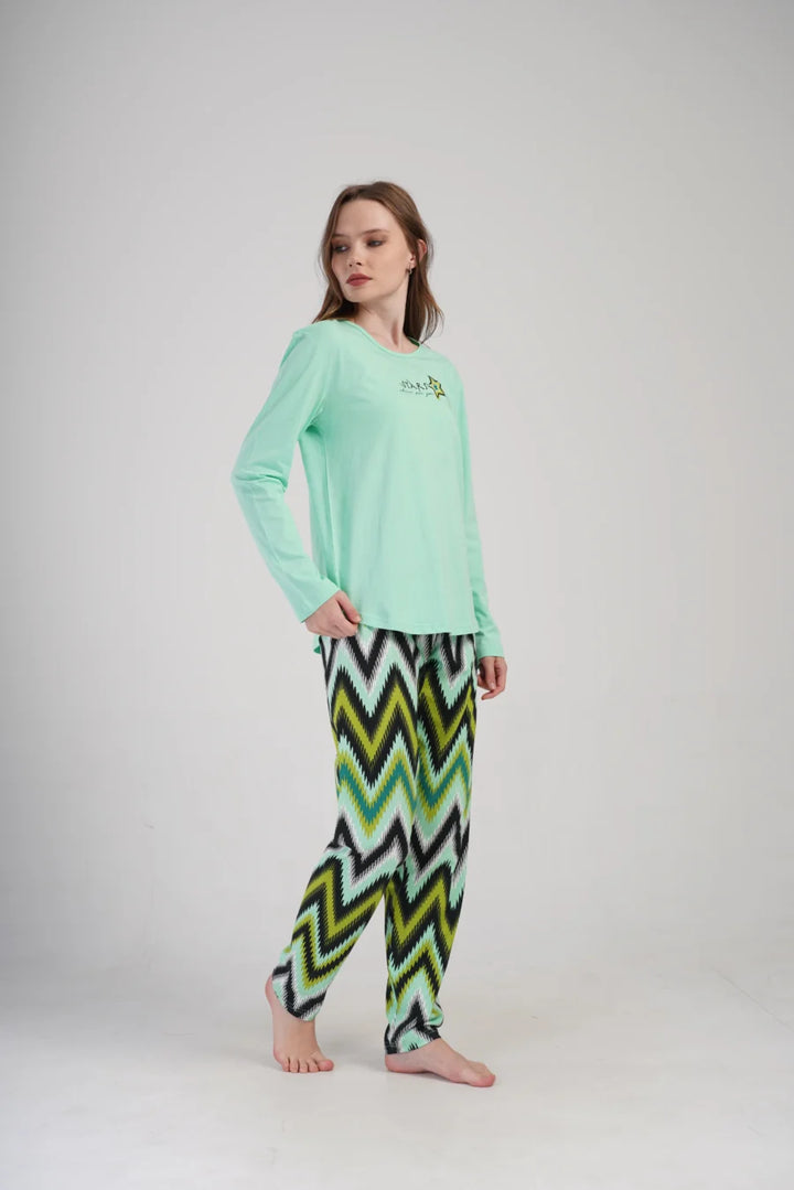 Piżama Damska Vienetta Star Geometry, Zielony, r. S-XL