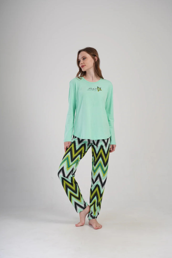 Piżama Damska Vienetta Star Geometry, Zielony, r. S-XL